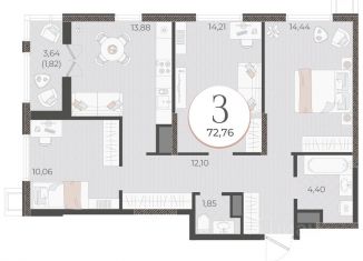 Продажа трехкомнатной квартиры, 72.76 м2, Новороссийск