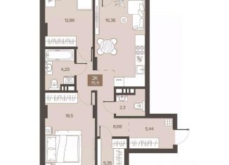 2-ком. квартира на продажу, 75.11 м2, Омск