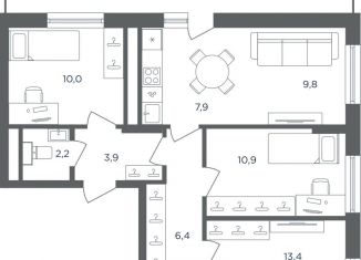 Трехкомнатная квартира на продажу, 76.7 м2, Пермь, Индустриальный район