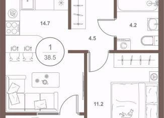 1-комнатная квартира на продажу, 38 м2, Пенза