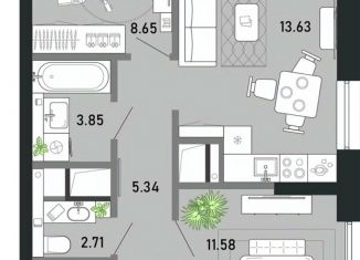 Двухкомнатная квартира на продажу, 54.76 м2, Тула