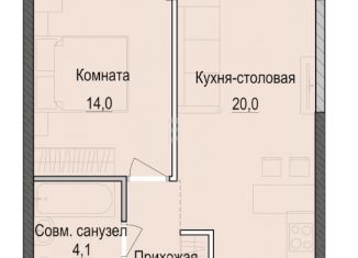 Продам однокомнатную квартиру, 42.2 м2, Татарстан