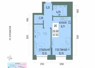 Продаю двухкомнатную квартиру, 47.55 м2, Уфа