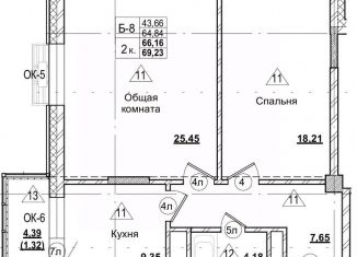 Продается 2-ком. квартира, 66.16 м2, Якутск
