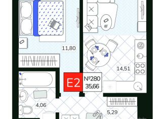 1-комнатная квартира на продажу, 35.66 м2, Тульская область