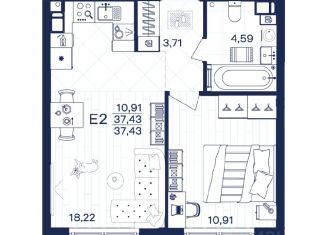 Продажа однокомнатной квартиры, 37.43 м2, Тула