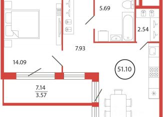 Продажа 1-комнатной квартиры, 51.1 м2, Ленинградская область