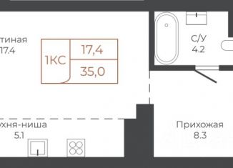 Продам 1-ком. квартиру, 35.1 м2, Барнаул, Центральный район, площадь Баварина, 8к2