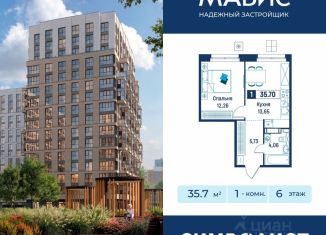 Продам однокомнатную квартиру, 35.7 м2, Ленинградская область