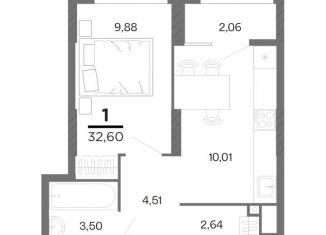 Продается 1-комнатная квартира, 32.6 м2, Рязанская область