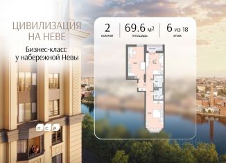 Продам 2-ком. квартиру, 69.6 м2, Санкт-Петербург, метро Улица Дыбенко