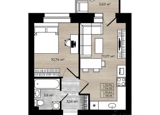 Продается однокомнатная квартира, 38.18 м2, Ярославская область