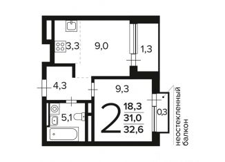 Продам 2-ком. квартиру, 32.6 м2, Москва