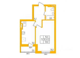 Продам 1-ком. квартиру, 36.3 м2, Уфа