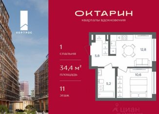 Продается 1-комнатная квартира, 34.4 м2, Калининград, Московский район