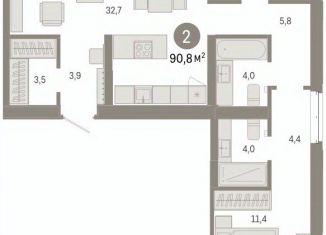Продажа трехкомнатной квартиры, 90.58 м2, Тюменская область