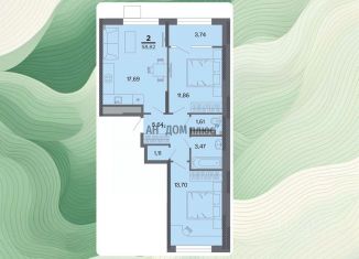 Продам 2-ком. квартиру, 58.82 м2, Рязань, Московский район