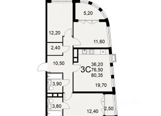 3-ком. квартира на продажу, 80.35 м2, Тула, улица Фёдора Смирнова, 2