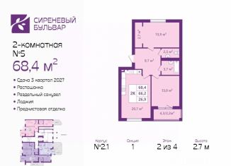 Продается двухкомнатная квартира, 68.4 м2, Калининградская область