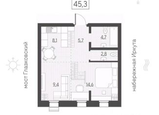 Продается 2-ком. квартира, 45.3 м2, Иркутск