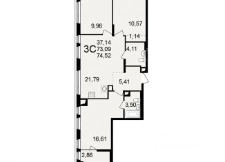 Продам 3-ком. квартиру, 73.09 м2, Рязань