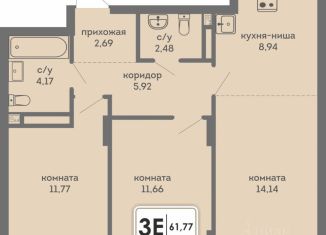 Продаю 3-комнатную квартиру, 61.77 м2, Пермь, Ленинский район