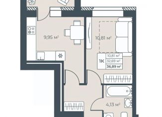 Продается 1-комнатная квартира, 36.89 м2, Нижегородская область