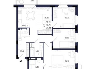Продам 3-комнатную квартиру, 81.43 м2, Смоленск, Заднепровский район, улица Маршала Ерёменко