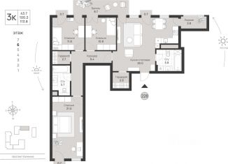 Продается 3-ком. квартира, 113.8 м2, Калининградская область, проспект Калинина, 111