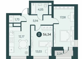 Продам 2-комнатную квартиру, 56.34 м2, Курганская область
