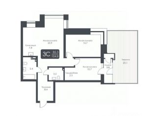 Продам трехкомнатную квартиру, 85.3 м2, Новосибирск, метро Маршала Покрышкина