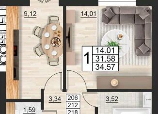 Продажа 1-комнатной квартиры, 34.57 м2, Смоленск