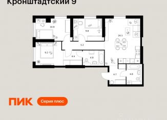 Продам 3-комнатную квартиру, 78 м2, Москва, станция Балтийская, ЖК Кронштадтский 9, 11.3