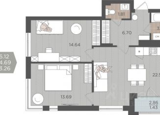 Продается 2-комнатная квартира, 64.69 м2, Калининград