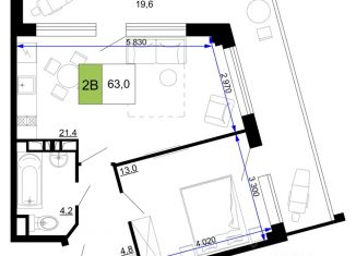 Продаю 2-ком. квартиру, 62.4 м2, Анапа