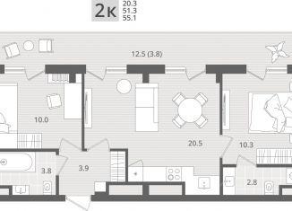 Продам 2-ком. квартиру, 55.1 м2, Калининградская область