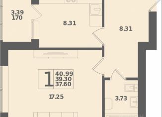 Продажа 1-комнатной квартиры, 40.99 м2, Калининградская область