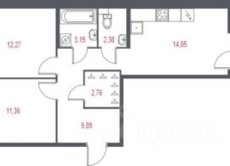 Продается двухкомнатная квартира, 57.76 м2, Пушкин