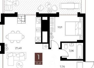 Продам 1-ком. квартиру, 55.61 м2, Рязань