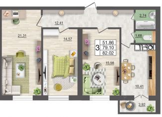 Продается 3-комнатная квартира, 82.02 м2, Смоленск, Промышленный район