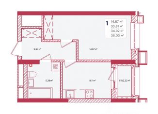Продается 1-ком. квартира, 34.92 м2, Республика Башкортостан