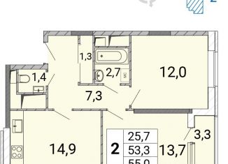 Продаю 2-комнатную квартиру, 55.5 м2, Балашиха, проспект Героев, 12