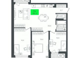 Продам 3-комнатную квартиру, 85.33 м2, Тюменская область
