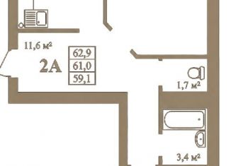 Продажа 2-комнатной квартиры, 62.9 м2, Тамбов, Октябрьский район
