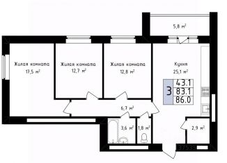 Продается 3-ком. квартира, 86 м2, Владимир, Фрунзенский район
