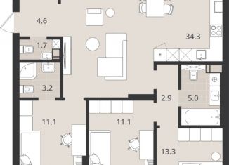 Продается 3-комнатная квартира, 89.4 м2, Калининград