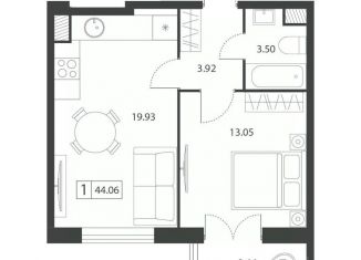 Продается 1-комнатная квартира, 44.06 м2, Тверь