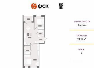 Продажа 2-ком. квартиры, 74.15 м2, Санкт-Петербург, муниципальный округ Смольнинское