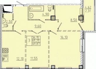 Продам 3-ком. квартиру, 69.87 м2, Омск