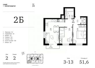 Продается двухкомнатная квартира, 51.64 м2, Астрахань, Кировский район